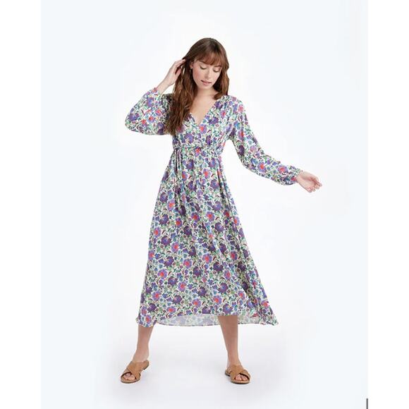 Summersalt Cinched Waist Long Sleeve Caftan Midi Dress Floral Print Size 1XL - Picture 1 of 10